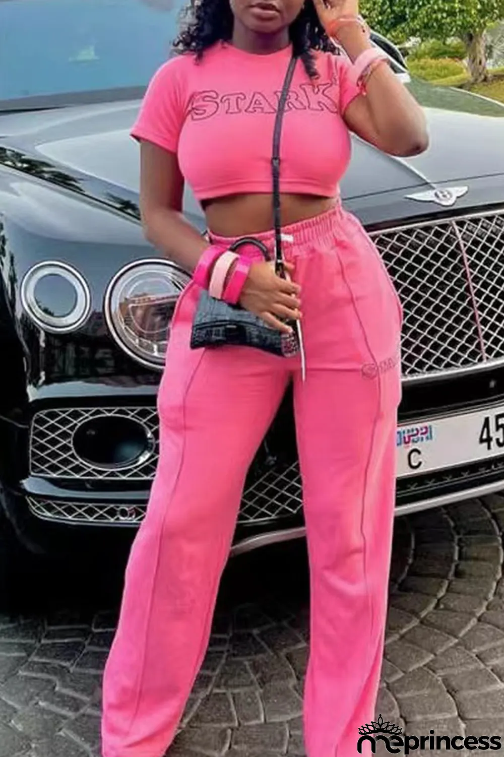 Rose Red Casual Print Patchwork O Neck Short Sleeve Two Pieces