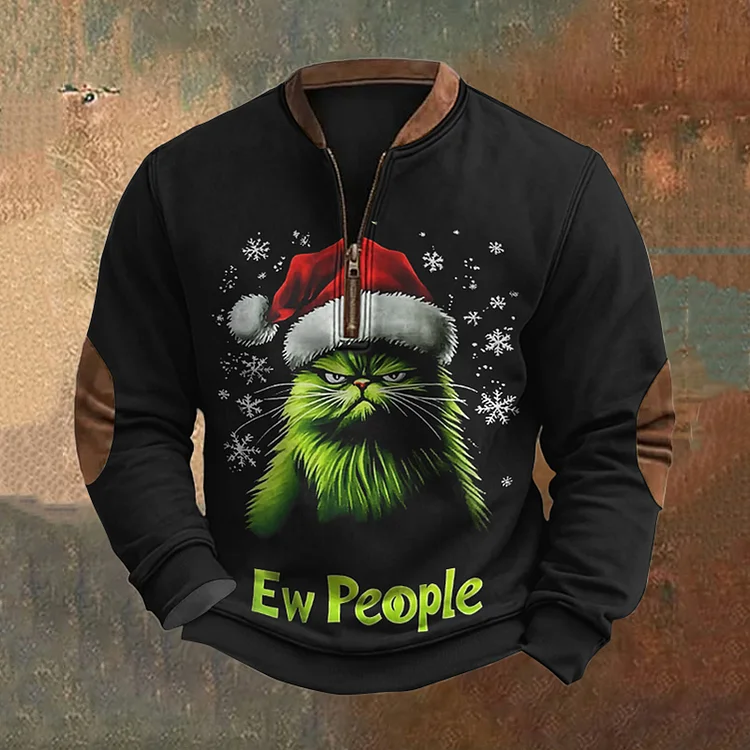 Men's Christmas Cat Ew People Art Print Sweatshirt