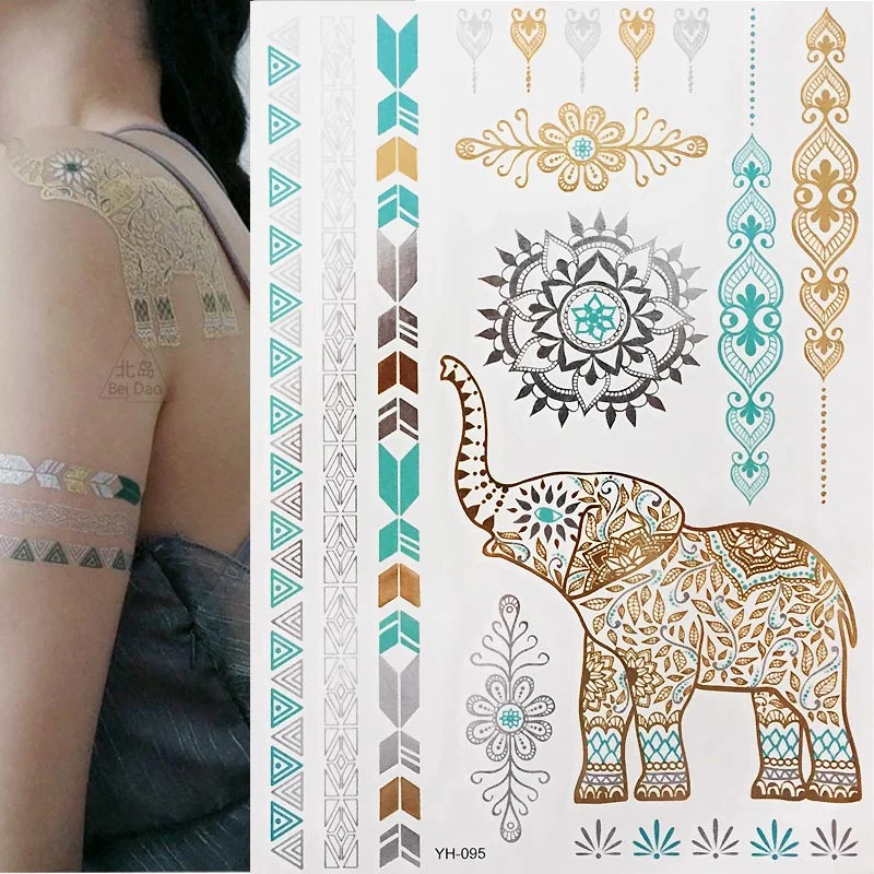 Temporary Flash Einmal Tattoo Classic gold Armband Hals Kette Henna 25teilig NEU