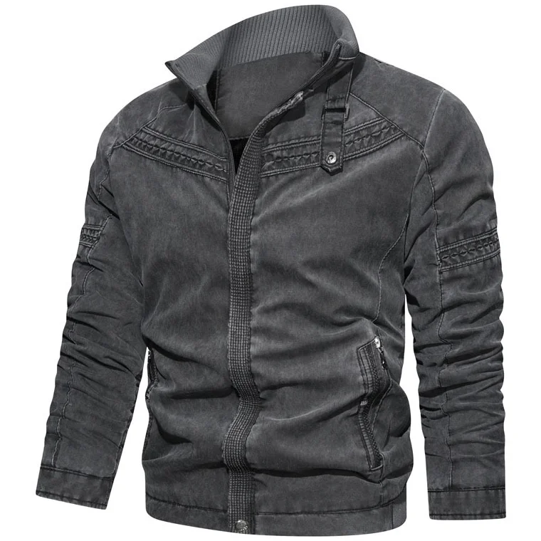 Men's Stand Collar Washed Bomber Jacket