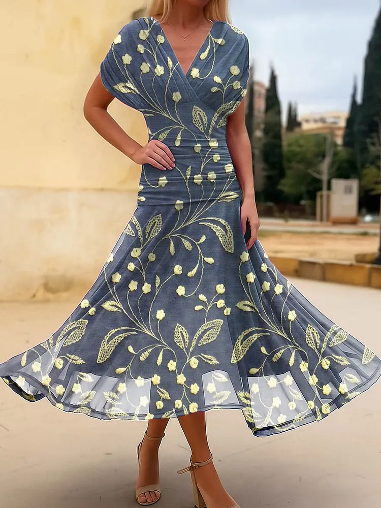 Women's Floral Pattern Art Print Casual Cotton Dress