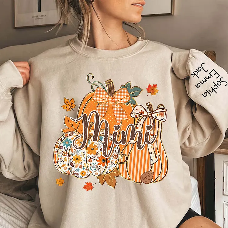 Personalized Mimi Grandma Fall Pumpkin Sweatshirt, Personalized Autumn Shirt for Grandma, Cozy Fall Outfit for Mimi, Custom Names on Pumpkin Design, Gift for Grandma