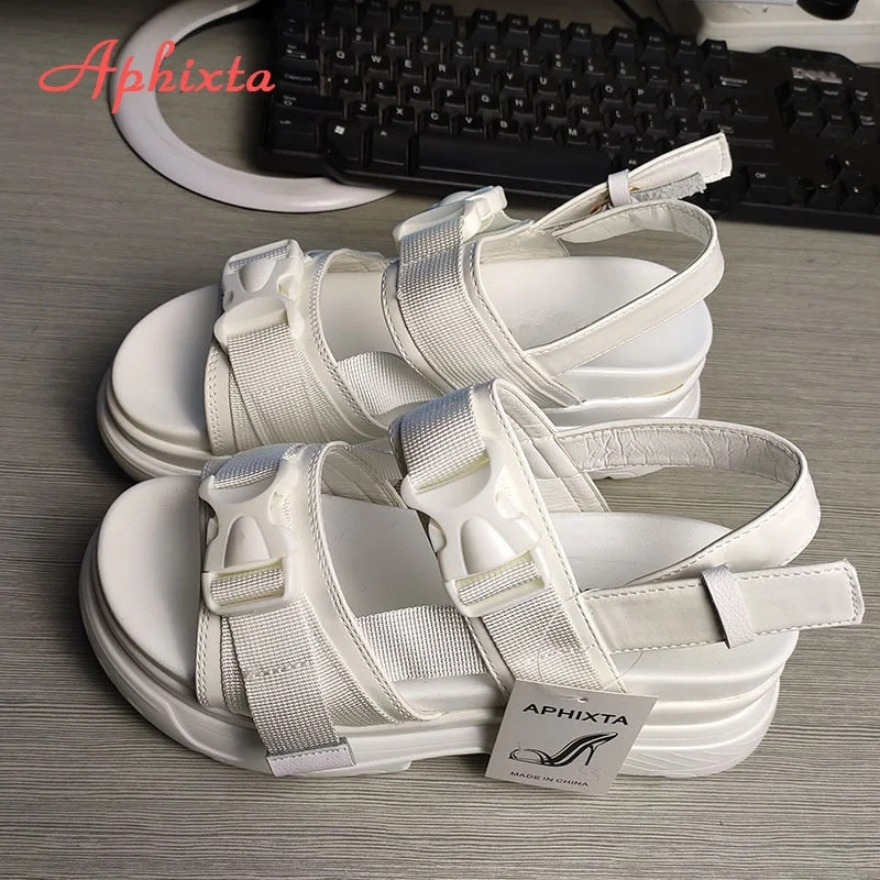 Aphixta Platform Shoes Women Sandals Wedge Heels Shoes Height Increaming Women Buckle Thick Soled Beach Sandals Woman Sandal