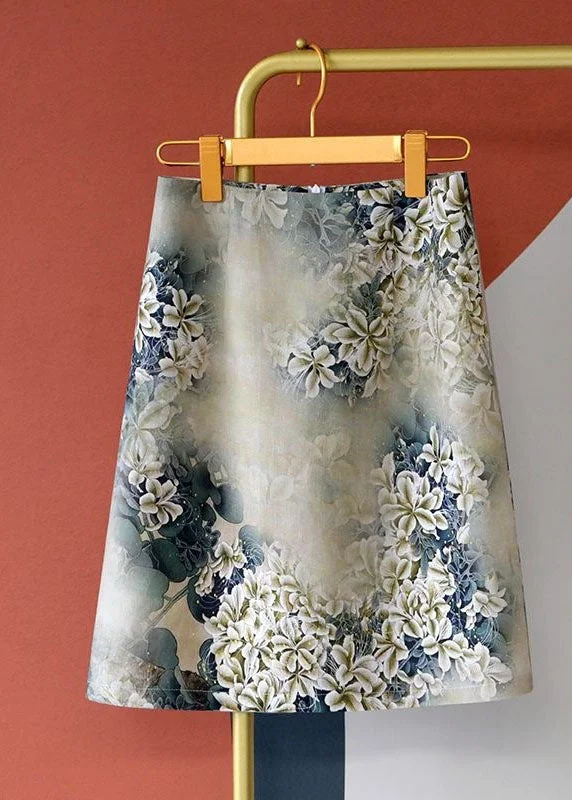 Unique Floral Print Zip Up Patchwork Cotton Skirts Summer