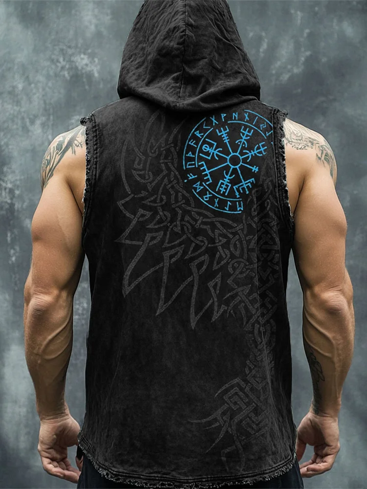 Herren Viking inspirierte Print gewaschene Tank Top