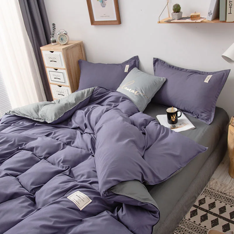 Aonga Nordic Bedding Set Simple Flat Sheets Duvet Quilt Cover Pillowcase Bed Linen for Single Queen Full Size Solid Home Textiles aonga