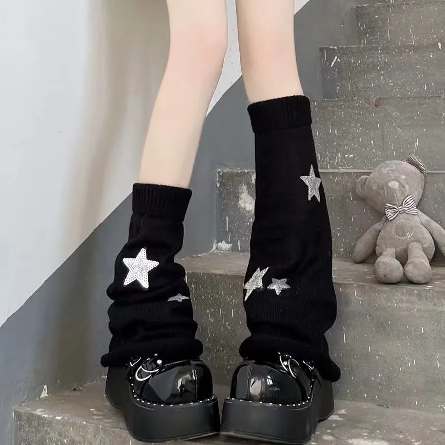 Churchf Churchf Y2k Subculture Jk Socks Female Black Long Leg Socks Knit Socks Set Star Leg Set Hot Girl Heap Pile Tide