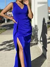 Bandeau Solid Color Split-Side Sleeveless V-Neck Evening Dress