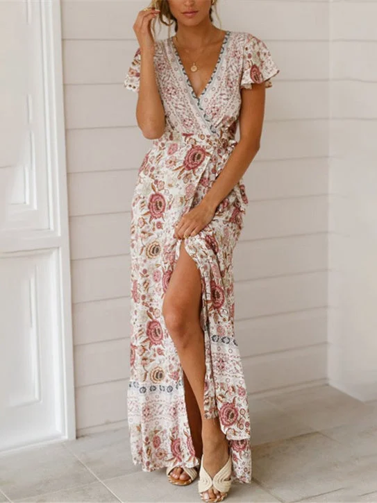 Sleeveless Sexy Halter Print Off Shoulder Dress Maxi Dress