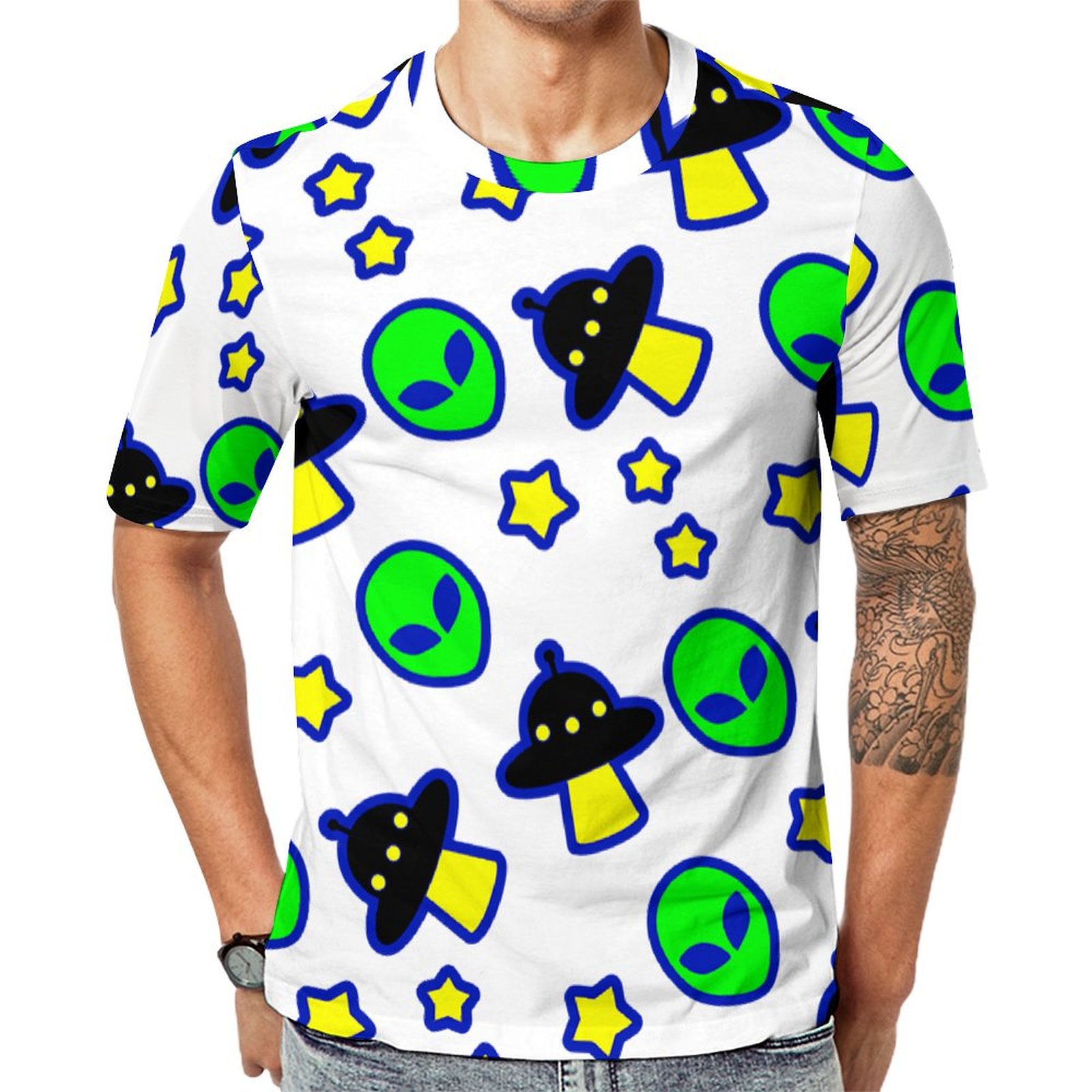 Funny Alien Head Ufo Stars Short Sleeve Print Unisex Tshirt Summer Casual Tees for Men and Women Coolcoshirts