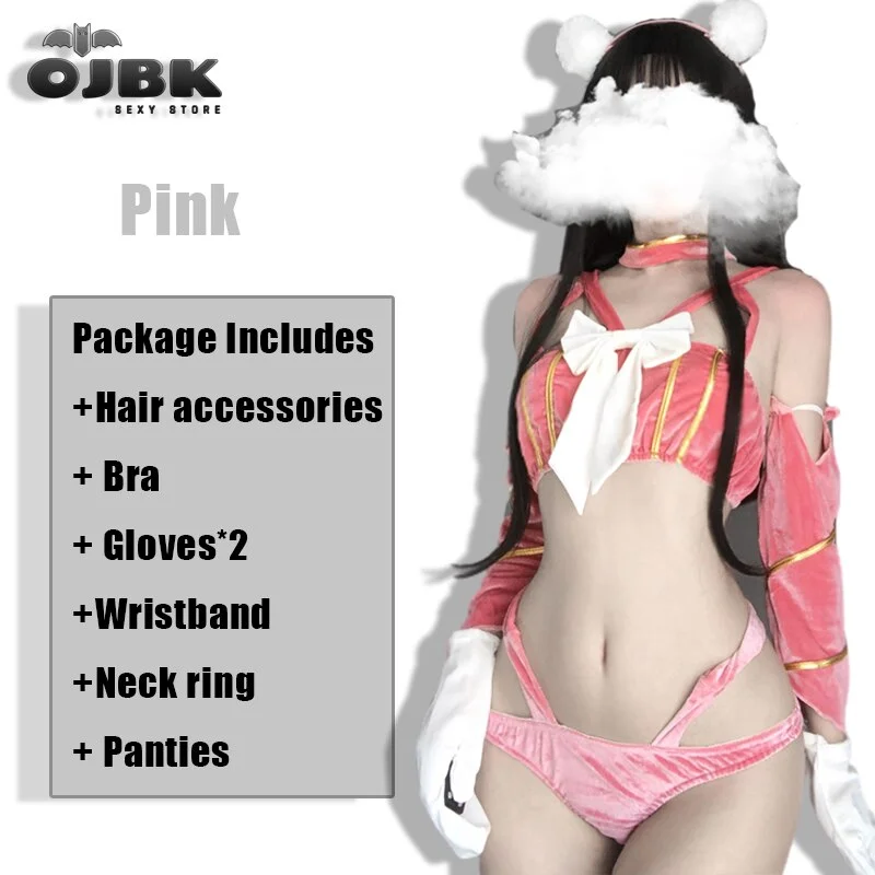 Billionm OJBK Golden Velvet Sexy Breast Wrapping With Bowknot Uniform 3 Color Women Lingerie Set Kawaii 6pcs Underwear Temptation Outfits