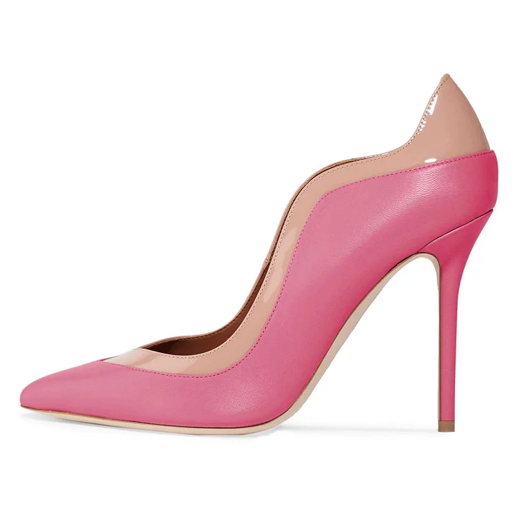 Pink & Blush Office Stiletto Heels Pointy Toe Curve Pumps by FSJ |FSJ Shoes