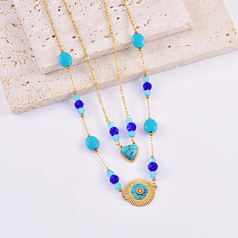 Casual Vacation British Style Round Heart Shape 304 Stainless Steel Double Layer Necklaces