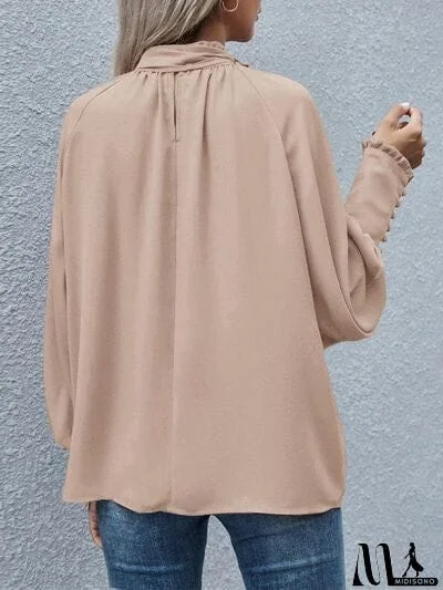 MidiSono - Tie Neck Lantern Sleeve Blouse
