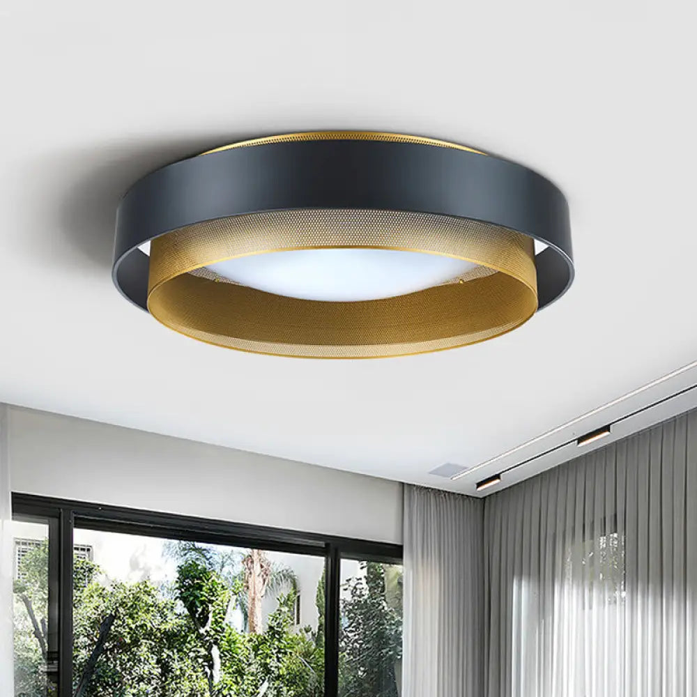 Vintage Metal Surface Ceiling Light - 2 - Circle 2 - Light Flush Mount Fixture (Black/White -