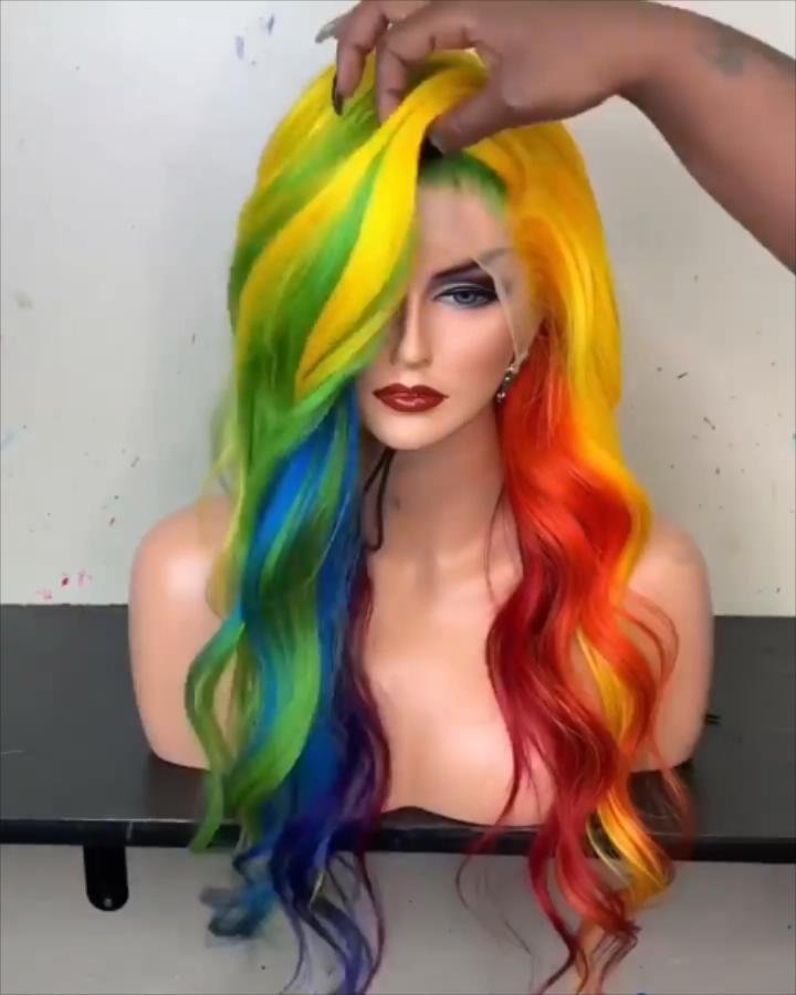 US Mall Lifes® | ( 🔥HOT)RAINBOW COLORS WIG 70% OFF SPECIAL OFFER 100% DENSITY GLUELESS FRONTAL LACE WIG US Mall Lifes