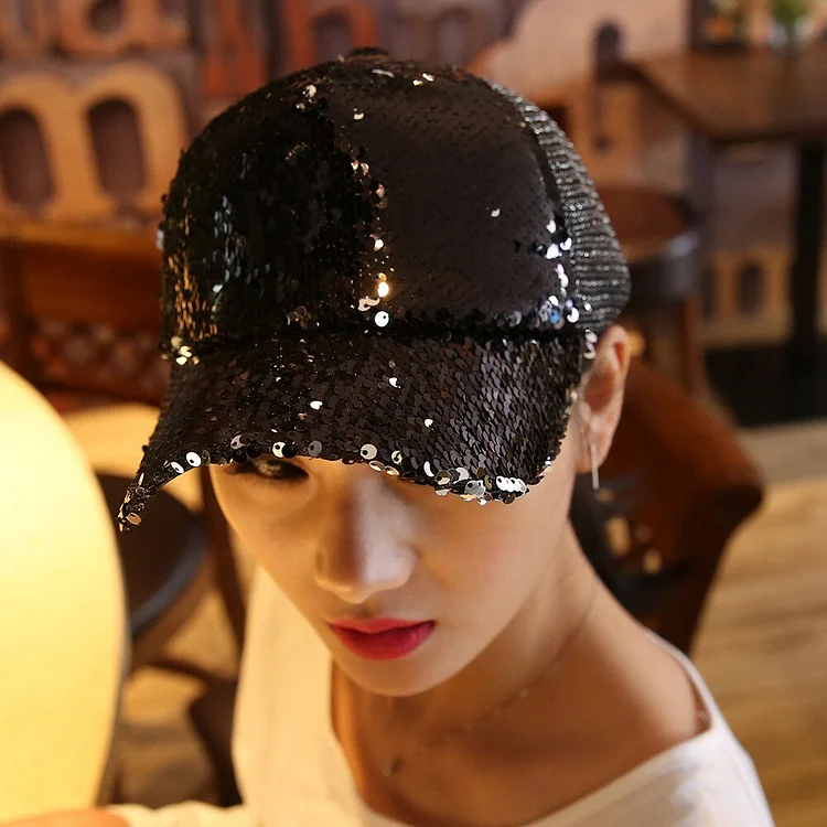 Sequins Paillette Bling Shinning Mesh Baseball Cap Striking Pretty Adjustable Women Girls shiny Hats For Party Club Gathering