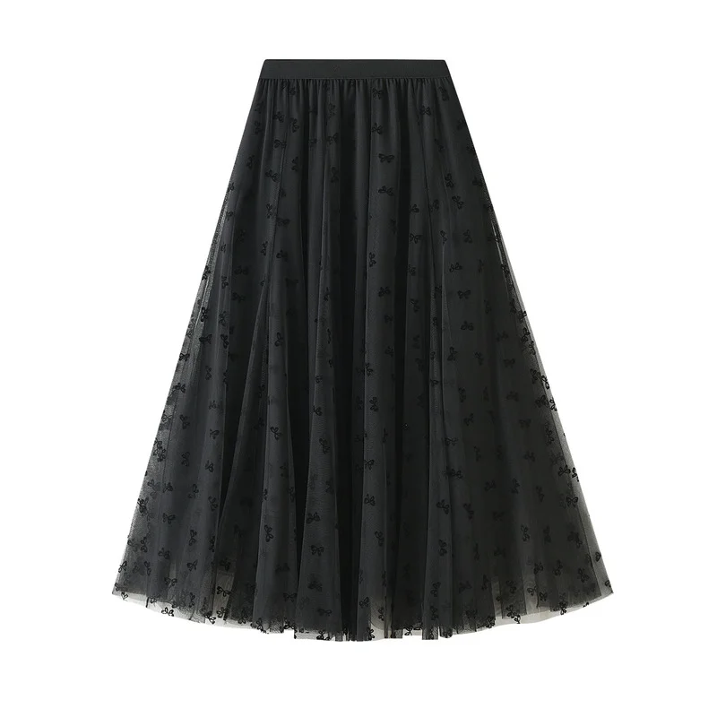 Nigikala Nigikala Swing Splicing Yarn Dress Lint Lint Half Dress Woman 2025 Spring Splicing Mesh Yarn Skirt 1828