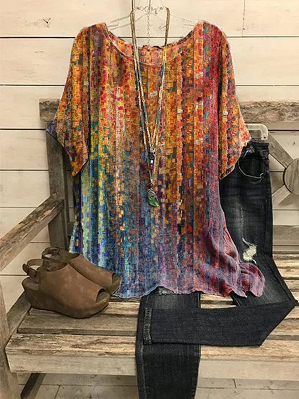Women's Retro Striped Printed Women's Tops
