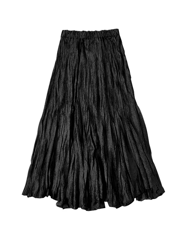 Solid Color Pleated Elasticity High Waisted A-line Skirts Bottoms