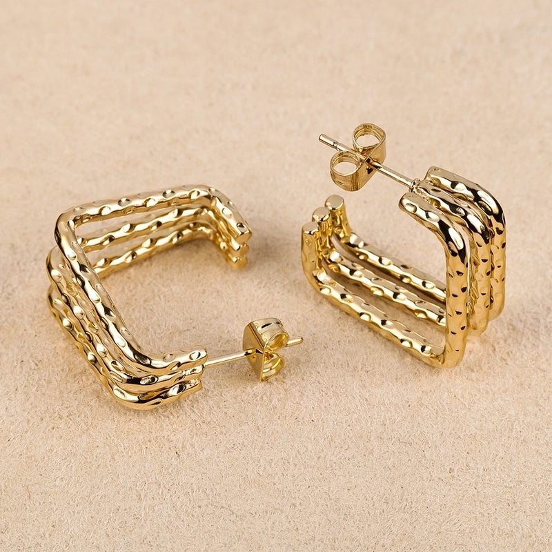 1 Pair Minimalist Geometric Polishing Hollow Out 201 Stainless Steel 18K Gold Plated Ear Studs