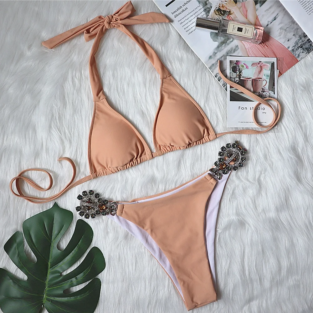 Pongl Pongl Sexy Bikini Color Female Split Strap Deluxe Crystal Diamond Swimsuit Metal Accessory Swimsuit