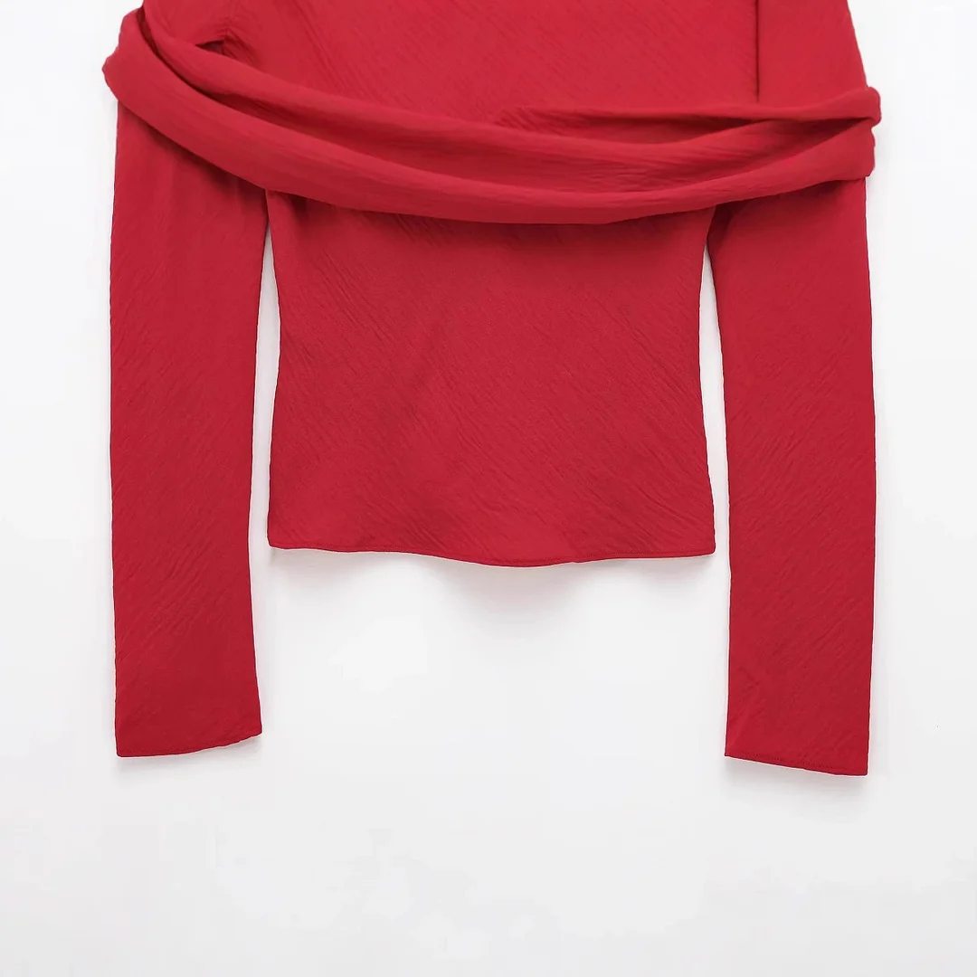 Nigikala Nigikala Women's Clothing Explosion Word Broken Folded Shoulder Repair Soft Chiffon Shirt