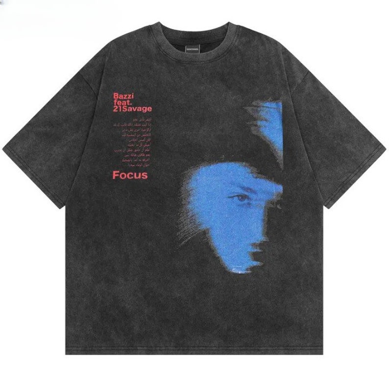 Hip Hop Blue Letter Pattern Vintage Washed T-Shirt