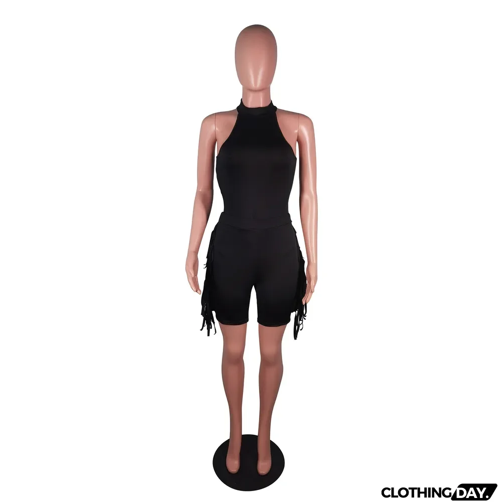 Women's fashion sports ofringed shorts two-piece set