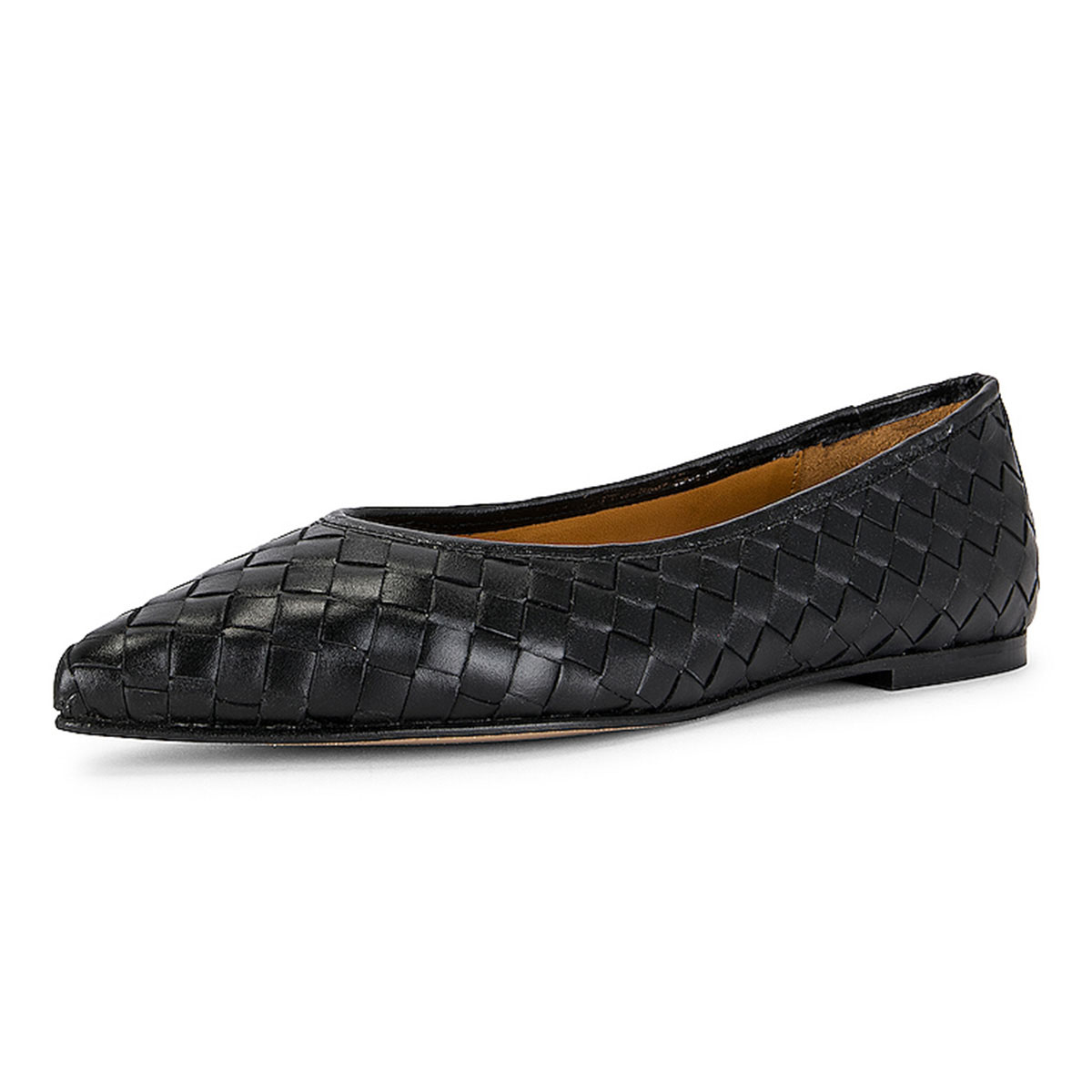 Elegant Black Vegan Leather Woven Pointed Toe Flat Shoes for Women Nicepairs