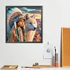 (40*40cm)Indian Girl Wolf - Full Round Drill Diamond Painting