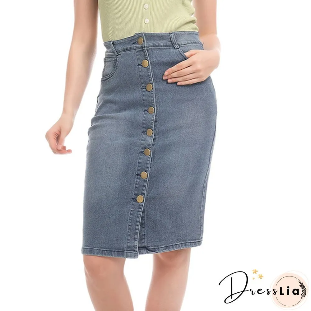 Fashion Women's Fashion Denim Skirt Summer Button Design Split Front Skirts