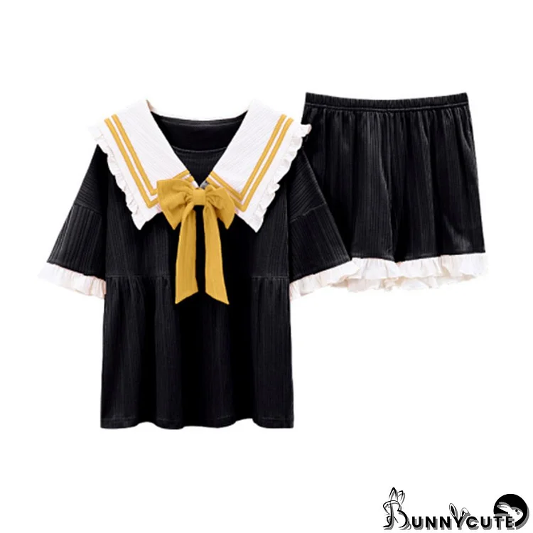 Doll Collar Bow Two Piece Summer Pajama Set