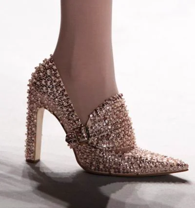 Rose Gold Sequined and Beaded Pointy Toe Loafers Vdcoo