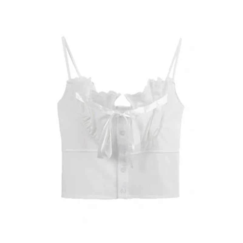 Aiertu Summer Pure Color Lace Camis Blouse Women Casual Party Elegant Sexy Crop Tops Slim Korean Style Fashion Designer Chic Vest Aiertu
