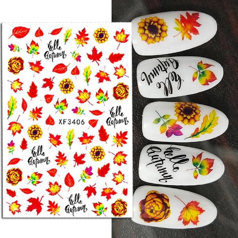 1PC 3D Nail Stickers Flowers Leaves Self-Adhesive Slider Letters Nail Art Decorations Love Heart Decals Manicure Accessories-Nail Inspo