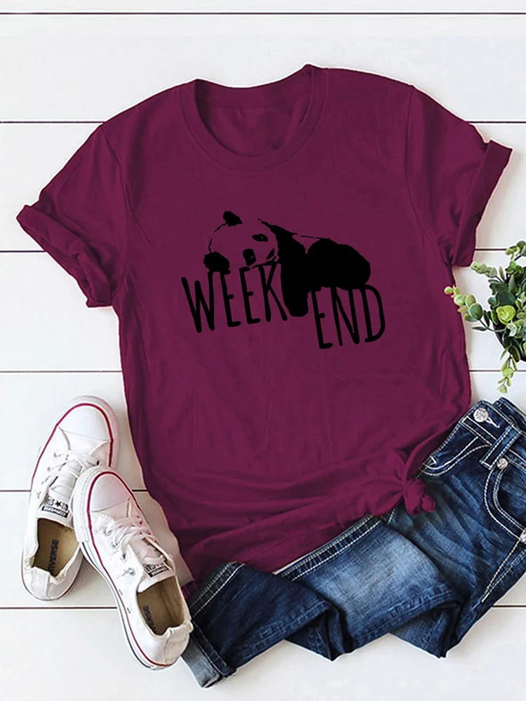Bestdealfriday Weekend Lazy Panda Print Crew Neck Cotton T-Shirt 9682184