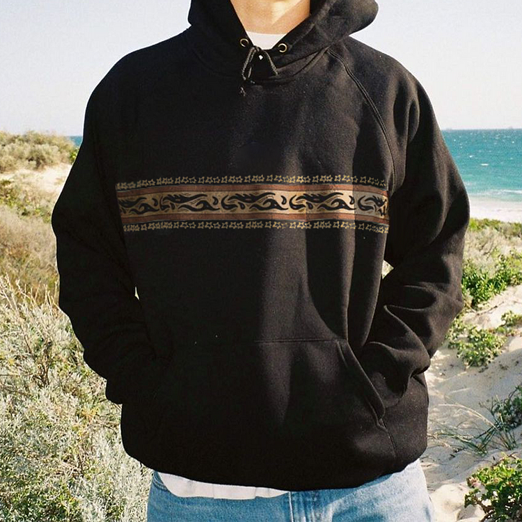 Men's Oversized Vintage Ethnic Print Hoodie 4f1d