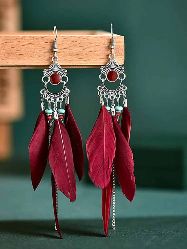 Wearshes Vintage Fringe Colorblock Feather Earrings