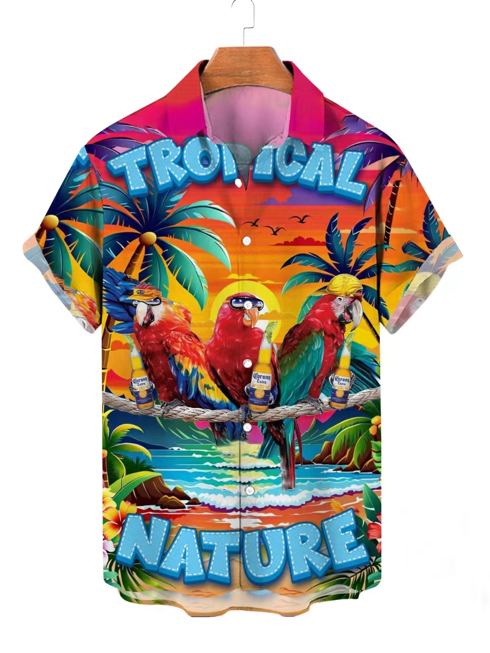 Men's Stylish and Comfortable Hawaiian Cartoon Mr. Parrot Vacation Printed Shirt PLUSCLOTHESMAN