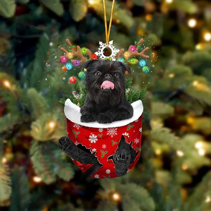Black Griffon Brussels In Snow Pocket Christmas Ornament.