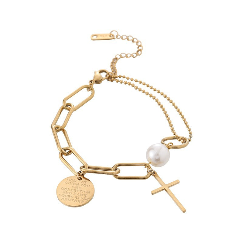 Women Cross Irregular Titanium Steel Electroplating Bracelets