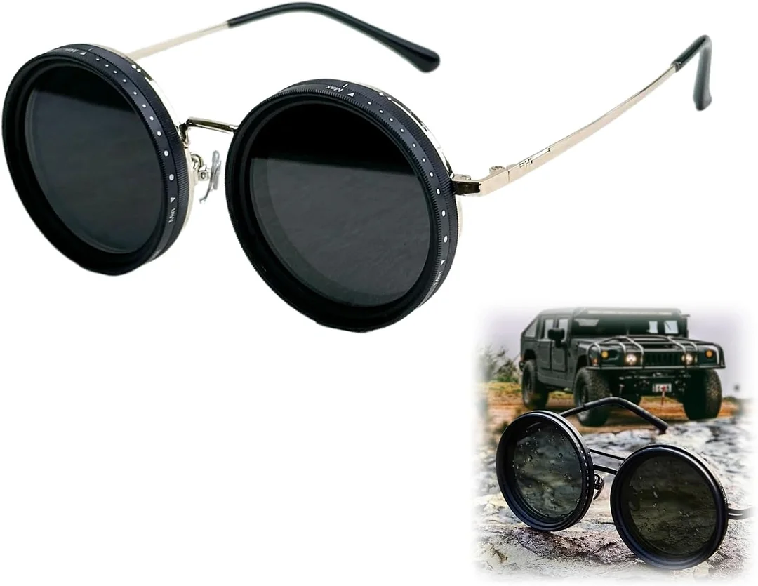 Adjustable Tint Sunglasses, Tint Adjustable Sunglasses, 1-9 Gears Rounded Polarized Glasses with Nd Filter Lenses Technology