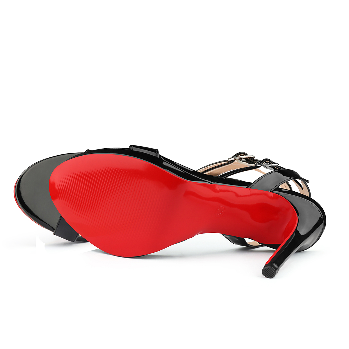 120mm Women's Low Platform Sandals Round Open Toe Red Bottom Ankle Straps Pumps-MERUMOTE