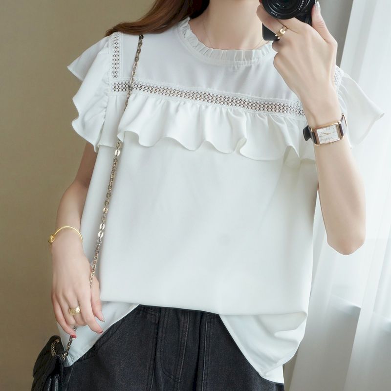 Summer Ruffled Sleeveless Thin Chiffon T-shirt