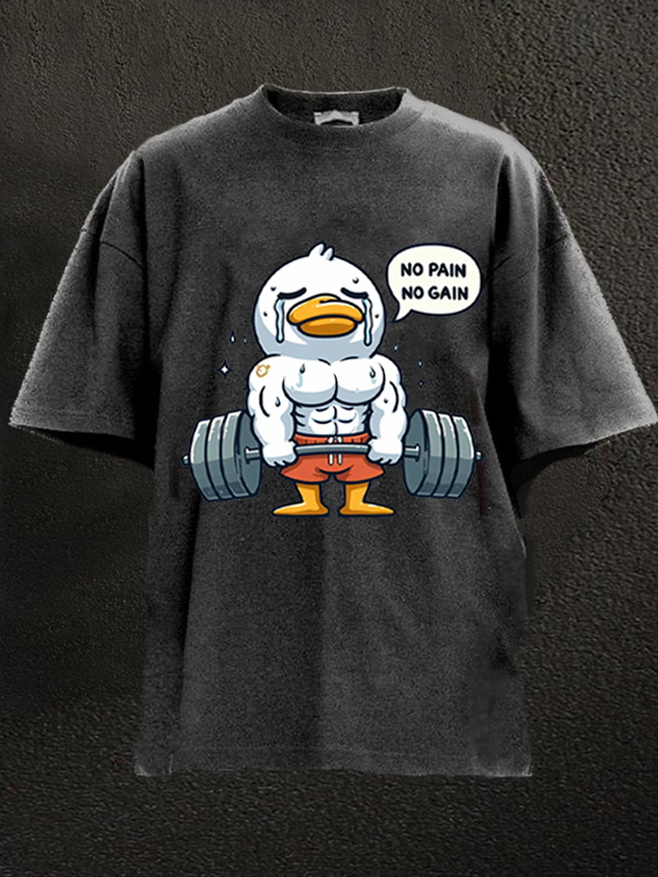 Men's Duck Weightlifting No Pain No Gain Print Casual T-Shirt
