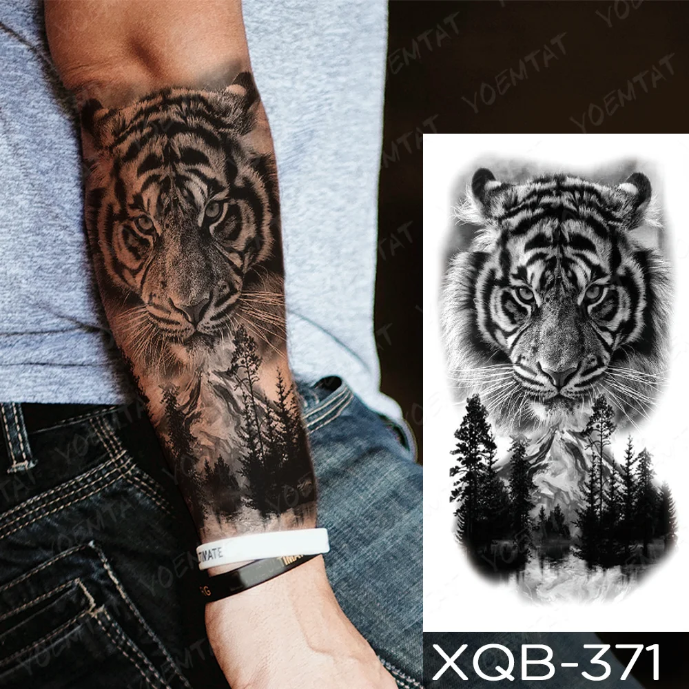 Sdrawing Sdrawing Temporary Sleeve Arm tattoo Sticker Lion Clock Tiger Gear Skeleton Rose tattoos Body Art Fake tatoo Men Women Black