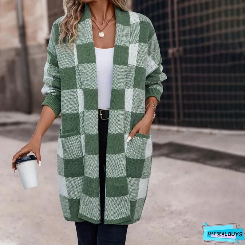 Casual Plaid Knitted Cardigan