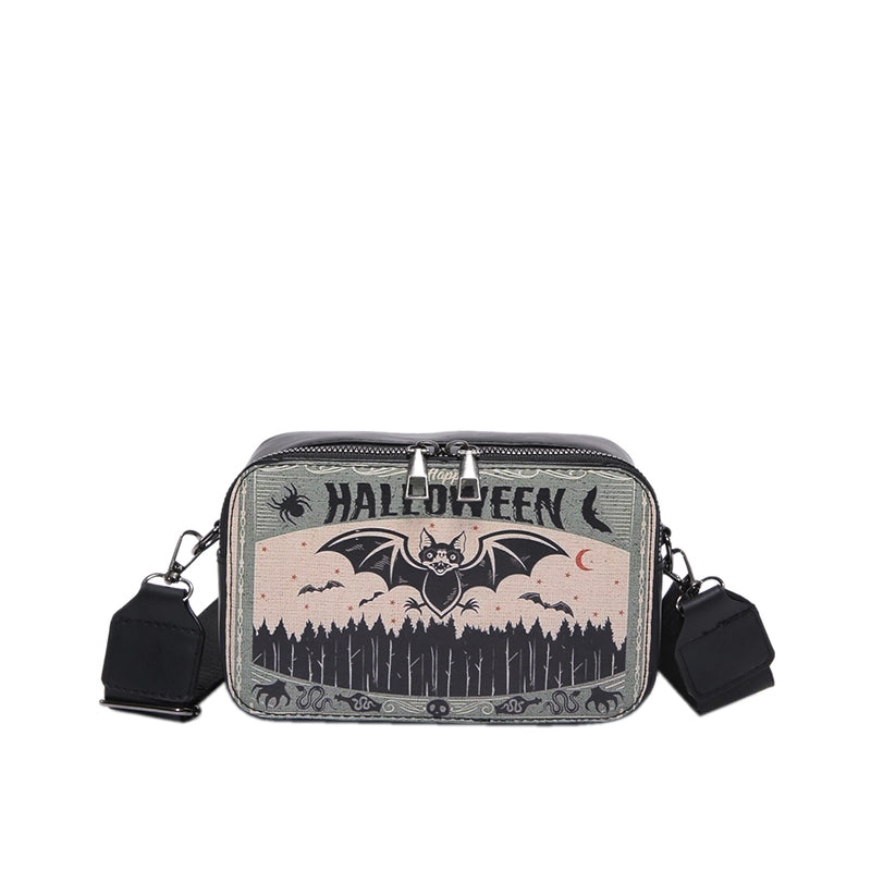 Halloween Women’s Pu Leather Pumpkin Letter Ghost Streetwear Square Zipper Shoulder Bag Crossbody Bag