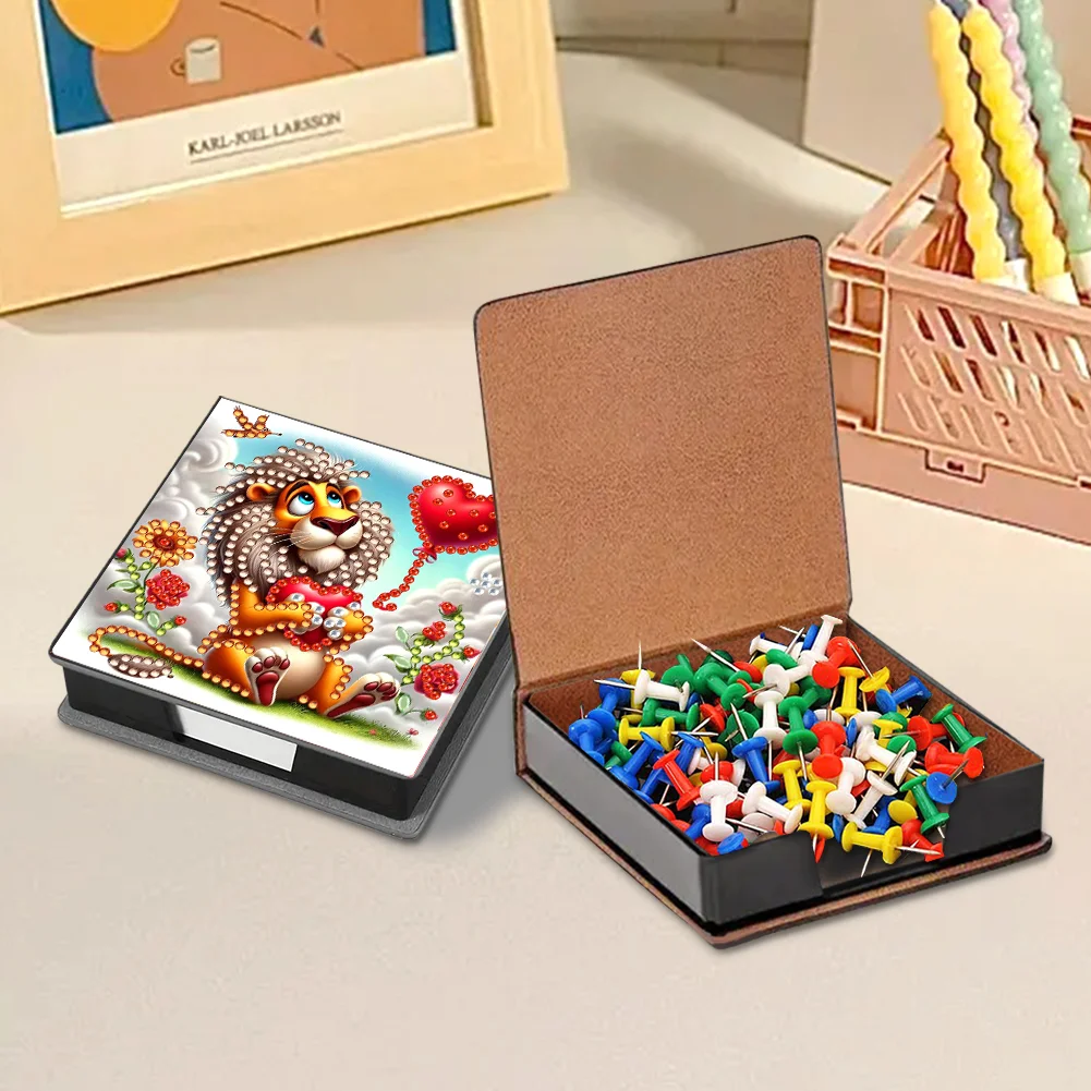 PU Lions Diamond Painting Notecard Box with Papers for DIY Art Craft